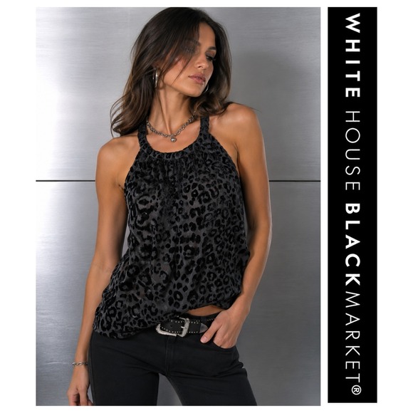 White House Black Market Tops - WHBM Y2K Style Black Burnout Velvet Animal Print Sleeveless Tank Top L